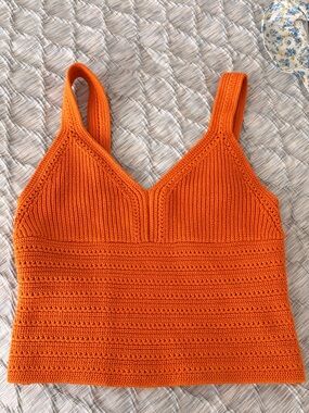 Express Bright Orange Knit Crochet-Detail Camisole